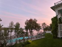 Evening view of the pool and lake. 