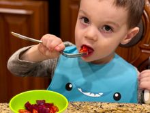 Can’t beat sliced grape tomatoes and beets for dinner. A future vegan???