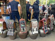 Highly decorated giant cow bells