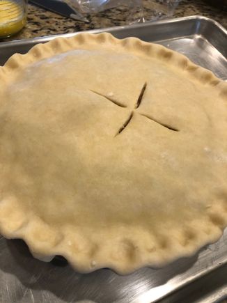 
Crimped edges and steam vents, waiting for egg wash 