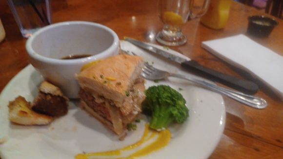 Got them to sub steamed broccoli for the kettle chips and cole slaw. The au jus was so good. Burger done perfect medium rare with mushrooms carmelized onions and swiss cheese.