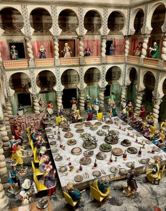 The nativity scene collection includes about 5,000 figurines as well as Christmas cribs from Bressanone, Tyrol, Naples and Sicily. There are literally rooms of these displays, each display in this degree of detail.
