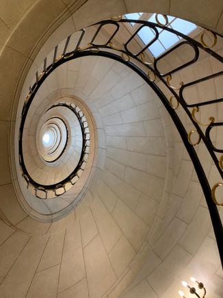 The stairwell in the swanky hotel (where we are NOT staying).