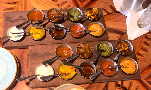 We had a delicious bread service for lunch. There were 9 different dips