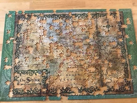 We started this puzzle on our coffee table but the dogs were stealing (eating) pieces, so we transferred the puzzle to an old dining room table. 

“Finished” the puzzle today.  Dogs stole a lot! And it’s hard to finish a puzzle with this many missing pieces.  

Have you taken out jigsaw puzzles? 