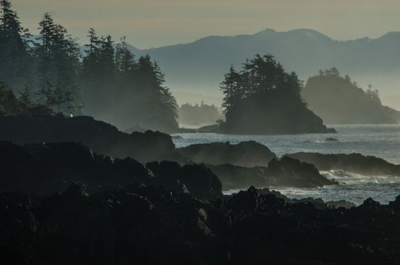 Seaspray across the islets.