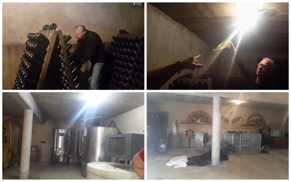 Philippe showing us how the Champagne bottle is rotated slightly every day. 
to reduce the buildup of bubbles in the unopened bottles, This procedure, called "riddling," is still done today by hand in the most prestigious champagne houses.