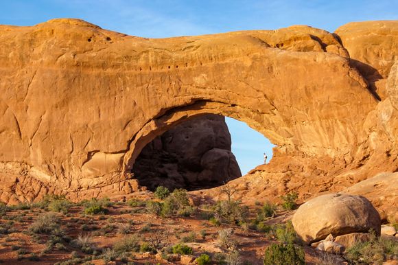 Arches NP - scroll in on the hole to see a fortuitous model for size perspective 