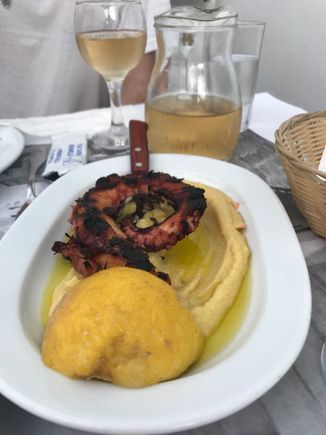 Grilled octopus on a fava bean purée 
