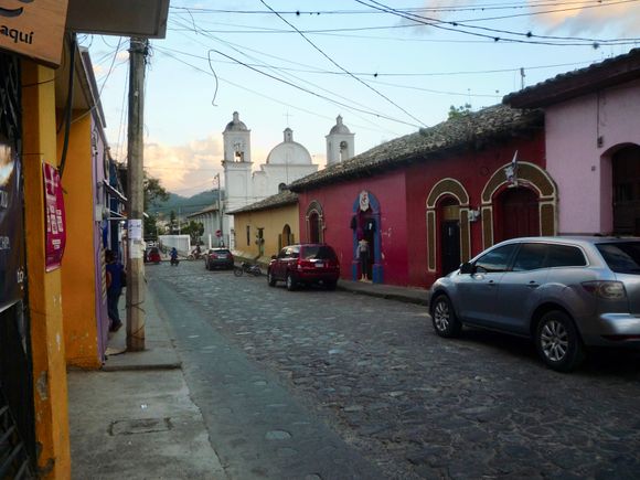 Typical street in Gracias, leading to the central plaza and the San Marcos church.