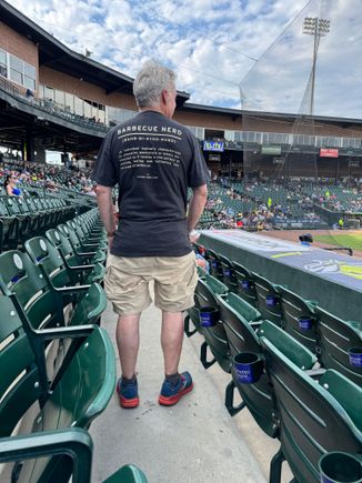 Rather appropriate! While walking around the stadium, a middle aged man stopped me to say he was a barbecue nerd, too! We struck up a conversation, and he said he was a professor at the University of South Carolina in town and began teaching a “history of barbecue” course last semester and had 110 students! Neat guy!