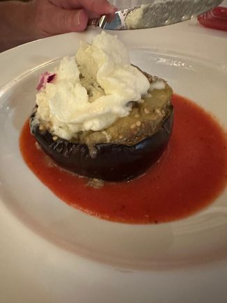 DON CAMILLO'S version of eggplant parmesan, with Ragusana cheese substituted for the usual mozzarella..the eggplant was lightly sautéed instead of being fried......the tomato sauce was so far above anything I have ever sampled in the US....it's usually made here with a few varieties of Sicilian tomatoes and needs no sugar added while making the sauce. (20 euro)