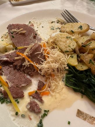 
Tafelspita; Thought this would come in a broth, but did not; it is similar to brisket in the US (I think)....a bit dry but lovely potatoes, both in a salad and hot potatoes!!!