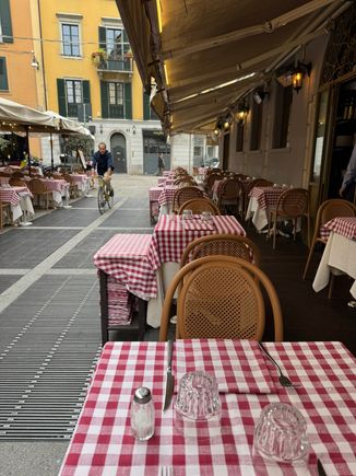 Restaurant scene in the Brera district. 