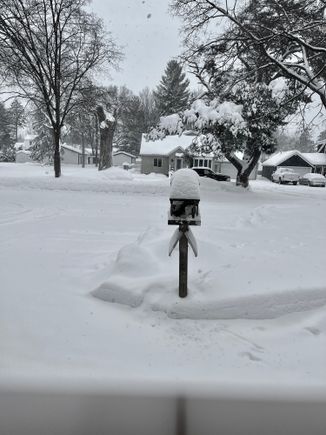 one of my bird feeders with a dusting of snow on the rooftop.m