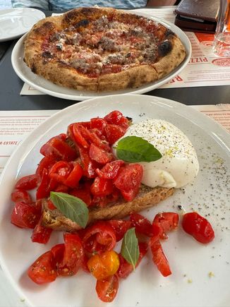 Our pizza and salad from Berbere Pizza in the Santa Croce District