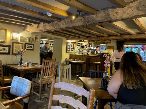 The Porch House, claiming to be the oldest pub in England, something like 972.  I asked the bartender what was the oldest part of the pub and she said that beam right above your head.  See said beam