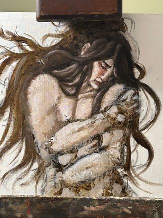 This is the beginning of an oil painting she is working on now. It is her first try with oils. 