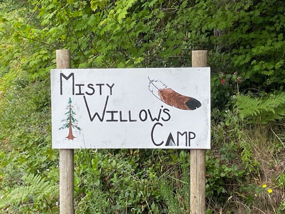 This is the only sign for Misty Willows Camp.  If you are heading south there is no sign.