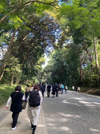 Walking to the shrine along the path