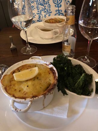 Fish pie with roasted kale