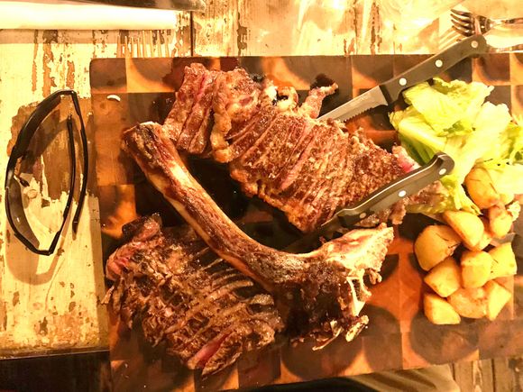 Kris ate this huge steak for dinner 