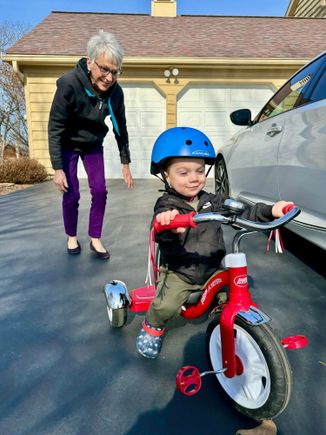 His little legs aren’t quite long enough to reach the pedals but it won’t be long!