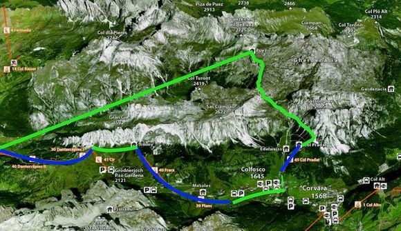 A rough drawing map of our day--blue is lifts and green is hiking