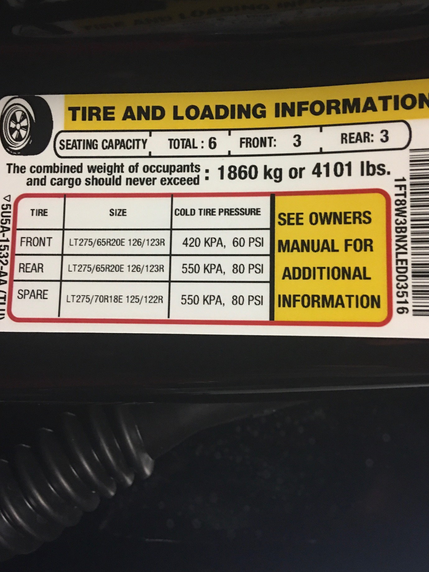 2024 F350 Dually Super Cab Payload Plate Gayel Simona