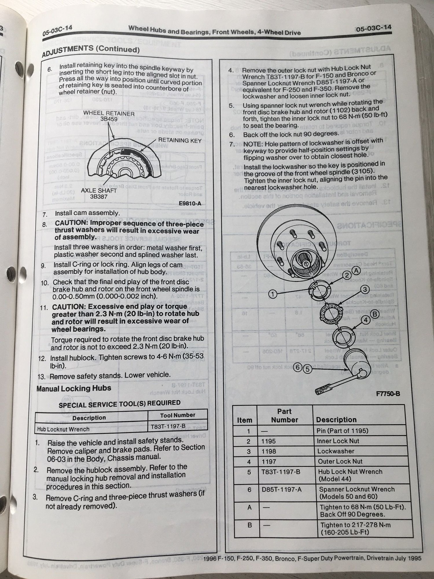 Dana 60 spindle nut correct torque/wheel bearing replacment Ford