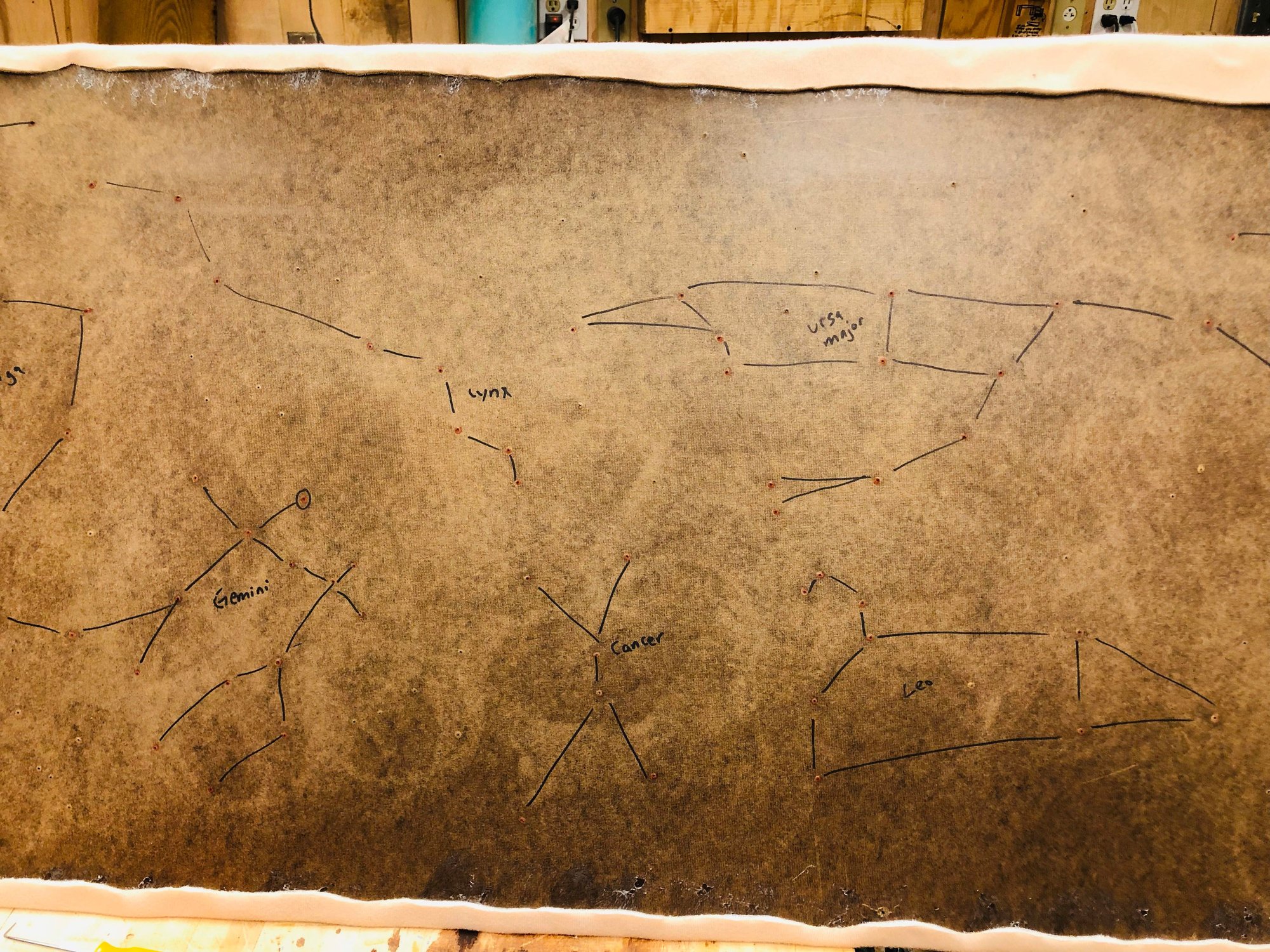 Planning the star locations on the back of one panel