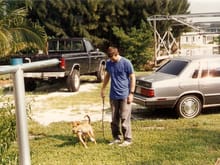 Nipper and I  with 84 F250 and 85 Plymouth Caravelle  in fall of 1995