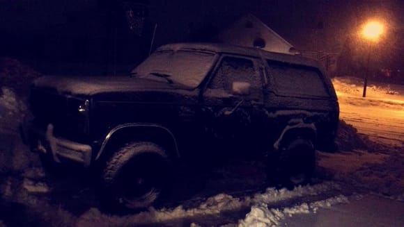 The bronco slumbers peacefully during a nice winter night