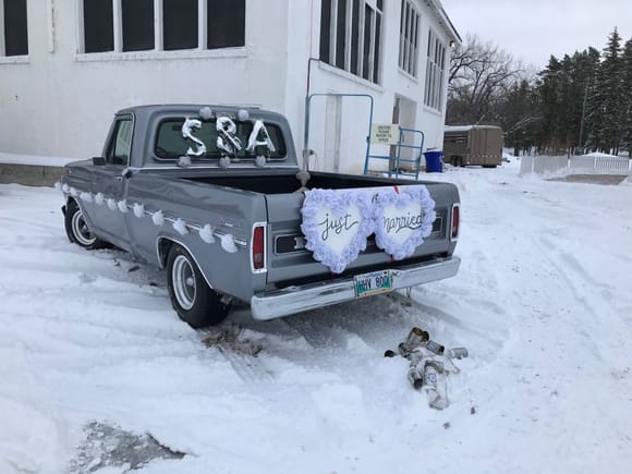 Youngest daughter got married this weekend and insisted on using the truck. First snowfall of the year the night before.