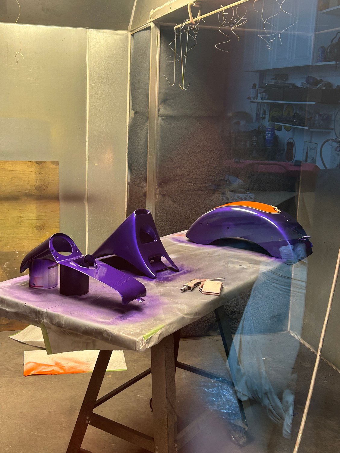 doing the touch up and painting the purple 
