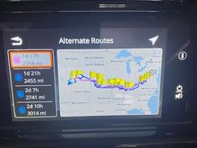 Route loaded showing Alternate routes