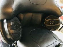 6 1/2” Hertz mounted in 2012 5 1/4” speaker pods. It took 1” spacers to fit them in but they sound great and the wife still fits in between, lol.  What I like about this particular Hertz model is the tweeters could be rotated to point directly at my ears. They sound great, even startling at times on certain tunes with the right mix.