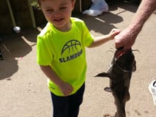 My Son's First Fish! Nearly big as he is. Caught it with a tiny sponge bob fishing pole.