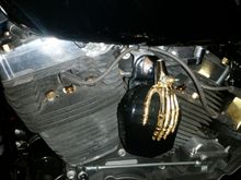 New iridium spark plugs, gold braided wires on the way. As well as custom brass bolt covers on head and valve cover bolts