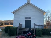 A little late but I’m gonna post anyway. 
Thunder in front of the early 1900’s Methodist Church at Veto, Alabama on the Tennessee line at Limestone County (AL) and Giles County (TN) 
