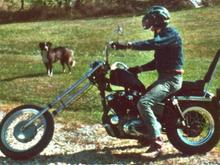 1972 XLCH, raked 7/8 inch, +15 inch tubes, Corbin Gentry seat, 5.00x16 rear.