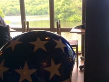 We luckly discovered "Peaks of Otter' lodge that offeres a breakfest buffet. Crappy photo of our table with the great lake/mountian view.