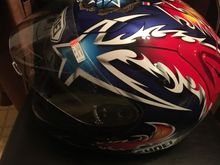 Norick Abe replica, vented removable padding and a Kevlar composite build mix. The helmet is as unique as the bike I ride. A Harley