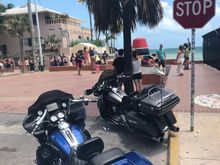 Made it   to Key West of Course!!! The trip back to Miami was horrible. The wind was so bad and we both had an issue keeping things steady. Those bridges were scary with the wind and then it   started raining. Amazingly, neither of us stopped to put on rain gear and neither of us got wet. It    wasn't raining hard, but still. We were amazed at how our setup pushed that rain up/around us. 