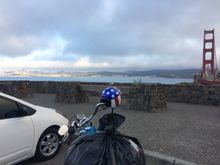 This is one of my more favorite raw photos, the golden gate, the city and of course the Bay. The black trash bag and the Harley just explains the amount of effort it took to reach this sight.