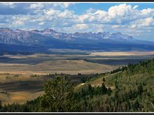 From the top of Galena Summit… 8,700 feet… With the Sawtooth Mountains in the background… Stanley, Idaho would be up at the far right end of the mountains… One of the most beautiful views I have ever seen…