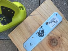 Drilling hole for DIY Compressor tool. Screwed it down to a board to hold it still and sprayed WD40 to give some slip/reduce heat on drill bit