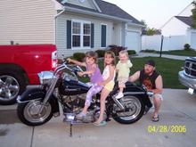 Carly(daughter)Madison(neighbor) and Riley(daughter) on my 79 FLH Shovel.