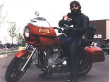 My 3 week old son and I on my brand new '90 FXRT - June '90. The bike was stolen four months later.