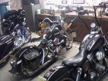 left to right.. 0My old man's 04 CVO Electra Glide, his 50 Panhead and my 99 Dyna